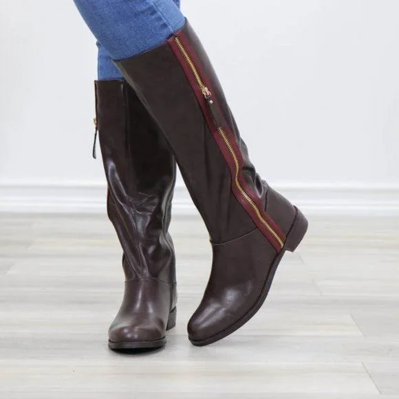 Brown Below Knee Rider Boots Light Faux Fur Inside - Picture 10 of 11